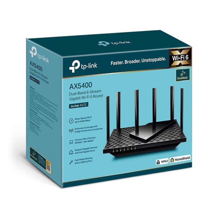 Imagine Router Dual-Band Gigabit Wi-Fi 6 AX5400, TP-LINK Archer AX72